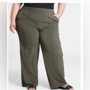 Athleta Nolita Wide Leg Activewear Pull On Olive Pants